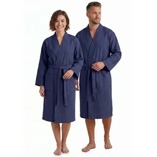 NYVI Bademantel Bademantel NYVISpa Waffelpique Baumwolle Unisex für Damen & Herren, Waffelpiqué, Schalkragen, Luftig Leicht Atmungsaktiv - perfekt für Sommer - für Männer & Frauen blau S