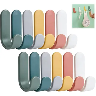 Zerabidpro 12 Stück Bunte haken selbstklebend Wandhaken - Multifunktionale Kleiderhaken für Küche, Bad, Büro und Kinderzimmer, Stark Haftende Handtuchhaken ohne Bohren, Belastbar bis 1kg (12)
