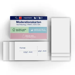 Magnetoplan Kommunikationskarten rechteckig, 500 Stück, weiß, 200 x 100 mm, VE 500 BL