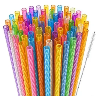 Kyllog 50 Stück Wiederverwendbare Strohhalme Plastike, trinkhalme plastik mit Strohhalmbürste für Smoothies, Saft, Cocktail, Heißgetränk Farbige