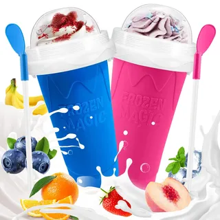 AuraFusion Slush Becher Magic Cup Slushy Becher 2er Set Für Kinder Familien Studenten Für Zuhause Picknick Sommerfestival DIY Slush EIS Becher Mit Strohhalm Löffel