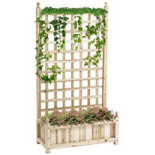 Outsunny Rankpflanzen Balkonkasten, 1,2m, Pflanzkasten mit Rankgitter, Blumenkasten, Naturholz Aosom.de