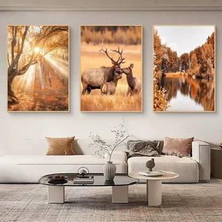 Ueiwffzo Herbstbilder 3er Set, Poster & Kunstdrucke, Premium Herbst Poster Leinwand Bilder ohne Rahmen, Kunstvolle Deko für Wanddeko im Schlafzimmer und Wohnzimmer (B,50 x 70 cm)