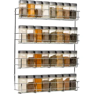 Coninx Copa Gewürzregal Schranktür 4-Etagen Chrom - Gewürz Organizer hängend - Wand Spice Rack für 4x8 Gewürzgläser - Hängender Gewürzständer - Gewürzregal Küchenschrank – Küchenregal 50x40.5x6cm