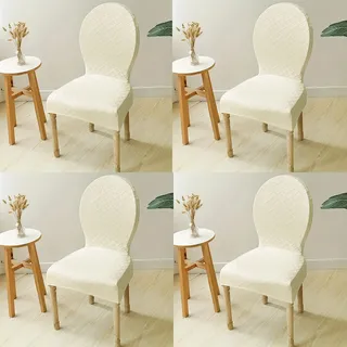 4er Set Stuhlhussen mit runder Rückenlehne, für Esszimmerstuhl aus Holz, passend für die meisten Standardgrößen (4 Stk.) (Off-white,Regular Size)