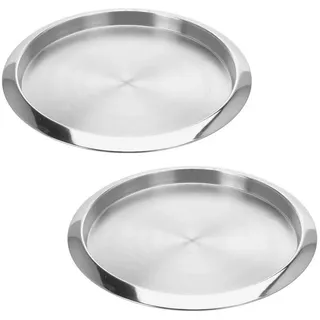 VOSSBACH Servierplatte Serviertablett Frühstückstablett Dekotablett Kellnertablett, Edelstahl, (2-tlg), Rund ø 35 cm Silber