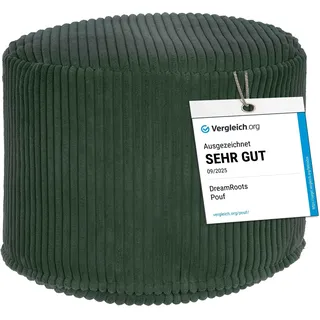 DreamRoots Runder Cord Pouf Hocker 380 g/m2 als Bequemer Bodenstuhl und Vielseitiges Sitzkissen Boden für Wohnzimmer Schlafzimmer oder Homeoffice 35x35x25 cm Forest Symphony
