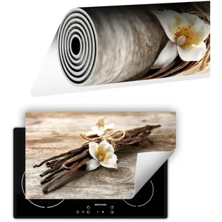 TMK ArtDeko Herdabdeckplatte Ceranfeld abdeckung Aufrollbare Matte für Induktion 1-teilig 90x52 cm, Blume Holz