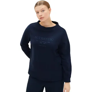 TOM TAILOR Damen Plussize Basic Sweatshirt mit Stickerei , sky captain blue, 48 - 48