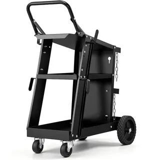 Vevor Schweißwagen 3 Ablageflächen Schweißmobil Max. 168-181kg Wagen für Schweßgeräte mit 2 Gasflaschenhalterung Ideal für Handschweißen Schutzgasschweißen Argon-Lichtbogenschweißen