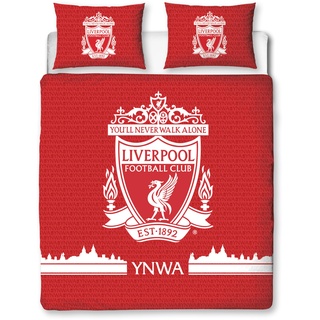 Character World Liverpool FC Offizielles Doppel-Bettwäsche-Set, Farbdesign, wendbar, 2-seitig, Fußball-Bettwäsche, offizielles Merchandise-Produkt, inklusive passenden Kissenbezügen