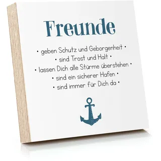 ARTFAVES® Holzbild mit Spruch - Freunde geben Schutz und Geborgenheit - Anker | Deko Geschenk zum Thema Freundschaft/Größe: 14,8 x 14,8 cm