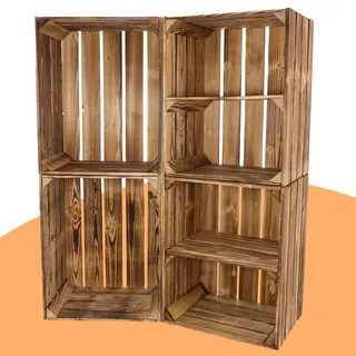 Geflammte Weinkisten 2X Kisten mit Mittelbrett 2X Standard 50x40x30cm Obstkisten Wandregal Holz Holzkiste Regal Apfelkiste Vintage