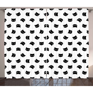 Gardine Schlafzimmer Kräuselband Vorhang mit Schlaufen und Haken, Abakuhaus, Schwarz und weiß Katzenportraits schwarz|weiß 280 cm x 225 cm