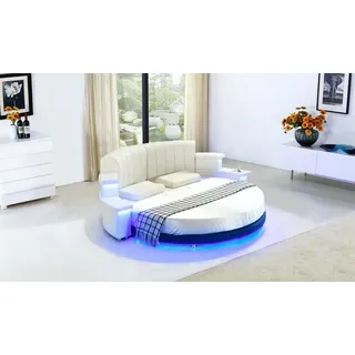 JVmoebel Rundbett Polsterbett aus Kunstleder in Weiß mit stabilen Stahlfüßen (1-tlg., Bett), Made in Europa weiß