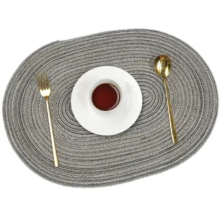 Wambere 2 Stück Platzsets,Oval Tischsets,Hitzebeständig Platzdeckchen rutschfest Abwischbar Platzset,Geflochtene Platzsets Untersetzer,für Hochzeit,Fest,Geburtstag,Restaurant,Küche 50x35cm,Grau