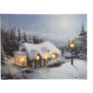 LED Bild Weihnachtshaus in den Bergen Leinwand Wandbild 38x58cm