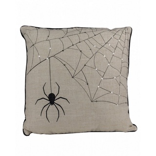 Tagesdecke Halloween Kissen Spinnweben mit Spinne in Vintage, Horror-Shop beige|schwarz|silberfarben