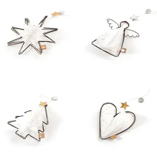 Weihnachtsanhänger, 4er Set Winter Transparent Ornamente Good old friends Draht, Papier weiß mehrfarbig, Designer Sarah Baumann, 10x10x3 cm