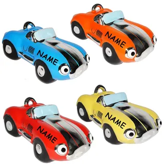 alles-meine.de GmbH 1 Stück große Spardose - Oldtimer/Roadster/Rennwagen/Auto/Cabriolet - incl. Name & Schlüssel - stabile Sparbüchse aus Porzellan/Keramik - Fahr..