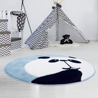 carpet city Kinderteppich Flachflor Bueno Panda-Bär in Blau mit Konturenschnitt für Kinderzimmer; Größe: 160x160 cm Rund