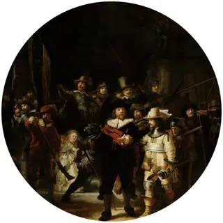 K&L Wall Art Vliestapete »Runde Vliestapete«, Rembrandt Kunst Die Nachtwache, mehrfarbig, matt - bunt