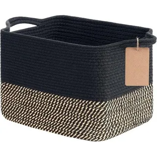 Famanu Aufbewahrungskorb aus geflochtenem Baumwollseil – Jute und Schwarz – Organizer für Bad, Wohnzimmer und Kinderzimmer – 33 × 25 × 22,...