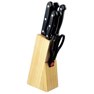 Michelino Messerblock Holzmesserblock, Messerset, Messer (7tlg), 5 Messer und Küchenschere, Serie "Cubis", schwarze Griffe
