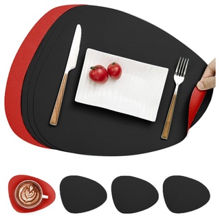 Platzset, Tischset, Kunstleder, abwischbar, Coonoor, (4-St), Tischsets und Untersetzer rot|schwarz