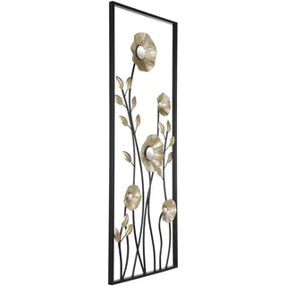 3D Wandbild mit Rahmen Wanddeko mit Blumen Metall in Messing 385 x 100 cm