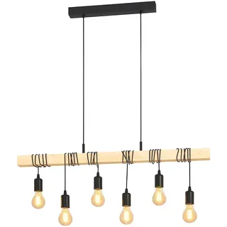 Hängelampe Esstischleuchte Holzbalken Pendellampe höhenverstellbar Wohnzimmerlampe 6 flammig, 6x E27, LxH 100 x 191,5 cm