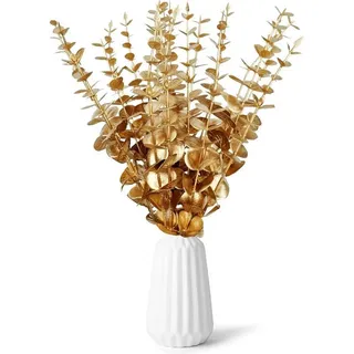 luxuskollektion 20er Set Künstlicher Gold Eukalyptus Zweig Deko Blätter Kunstpflanzen
