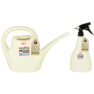 MePla - Set Gießkanne 3,0l Indoor + Sprüher 1,0l - Weiss, wetterfest aus UV-beständigem Kunststoff