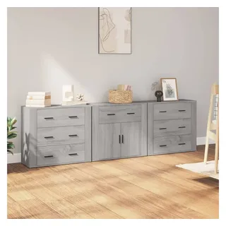 furnicato Sideboard Klassisches 80 x 33 x 70 cm in Grau Sonoma aus Holzwerkstoff (3 St), Stabile Anrichte mit viel Stauraum und Wandhalterung für Wohnräume grau 240 cm x 70 cm