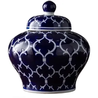 IRYZE Ingwerglas Chinesische Keramik-Ingwerglas-Blumenvasen Mit Deckel, Goldene Emaille-Porzellanvase, Tempelgläser, Tee-Vorratsglas Tempelglas Blumenvase (Color : A, Size : 21.5 * 25cm)