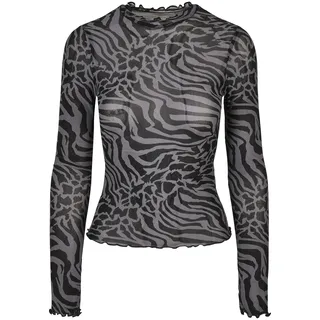 URBAN CLASSICS Turtleneck Top Aop Mesh Langarmbluse Dark Gray / Black XS