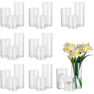 LuxusKollektion Tischvase Vase Zylindervase Glas Blumenvase Tulpenvase Tischdeko 24 8.5cm beige