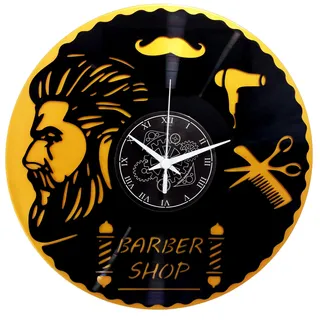 Instant Karma Clocks - Vinyl Wanduhr Vintage Schallplatten-Design handgemachte Dekor Friseur Modernes Design Barber Shop Bart Friseursalon (Schwarz und Gold)