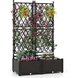 COSTWAY Blumenkasten mit Rankgitter, Metall PP, Pflanzkasten für Kletterpflanzen, Pflanzkübel mit Sichtschutz, Hochbeet mit Spalier & Selbstbewässerung, Blumenkübel Garten Balkon, Schwarz, 80x40x120cm