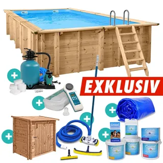 Holzpool SET Massivholzpool Bali EXKLUSIV 7,90 x 4,00 x 1,38 m rechteckig