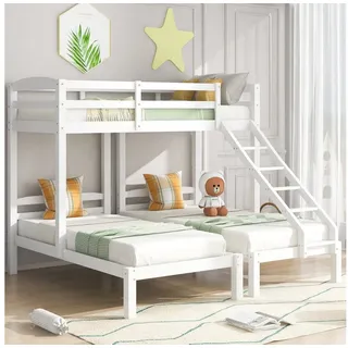 Odikalo Kinderbett Dreier Bett Dreifach Etagenbett Seitenleiter Fallschutz 200x90 Weiss weiß