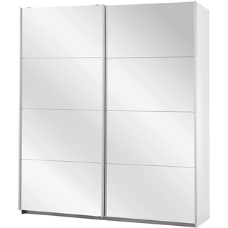 Rauch Möbel Caracas Schrank Schwebetürenschrank Weiß mit Spiegelfront 2-türig inkl. Zubehörpaket Premium 6 Einlegeböden, 2 Kleiderstangen, 1 Hakenleiste, Türdämpfer-Set, BxHxT 181x210x62 cm