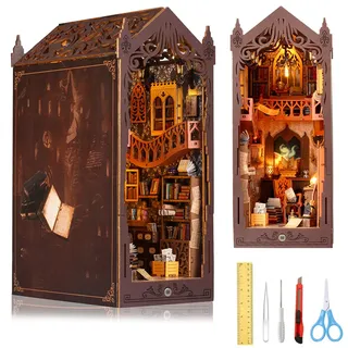 Bocguy Book Nook, DIY Magische Welt Book Nook Kit, 3D Holzpuzzle Book Nook Kit mit LED-Lichtsensor, sunshine town book nook für Jugendliche und Erwachsene ab 14 Jahren Kreatives Geschenk