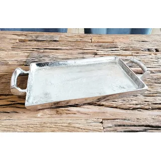 MichaelNoll Tablett Servierbrett Servierplatte Aluminium Silber Griffe Luxus XXL - Serviertablett aus Metall - Silbertablett - 42/65 / 82/112 cm (42 x 20 x 6 cm)