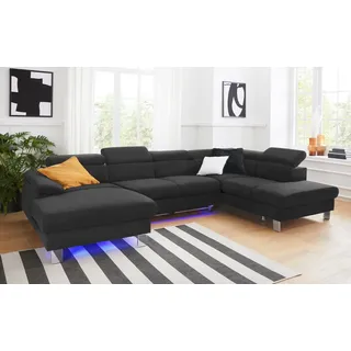 COTTA Wohnlandschaft Komaris U-Form, B: 320 cm, mit Kopfteilverstellung, optional Schlaffunktion, Bettkasten & Licht schwarz
