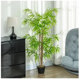 Outsunny Künstlicher Bambus Groß 150cm Kunstpflanze Plastik, Wie Echt | Künstliche Pflanzen im Topf, Fake Plant Bambus, mit Kunstmoos, für Wohnzimmer Schlafzimmer Büro Garten, Moderne Dekoration