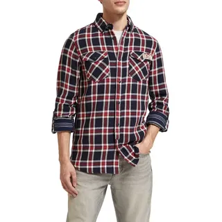 Scotch & Soda Archive Double Face Twill Check Langarmhemd - Red Blue Check - L