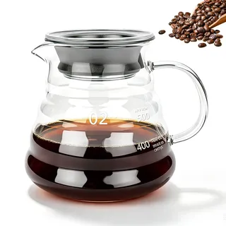 YYTECH 600ml Kaffeekanne Glas, Glas Karaffe, Kaffeekannen, Karaffe Mit Deckel, Glaskanne Mit Deckel, Transparente Glas Teekanne, Coffee Pot für Handfilterkaffee