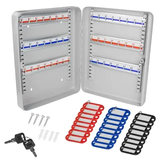 DEMA Metall Schlüsselkasten DSK48, 48 Haken, Schlüsselschrank, Schlüsselbox, Robust, Langlebig, Hellgrau RAL 7035, 29x7,5x37 cm, für Werkstatt, Büro, Garage