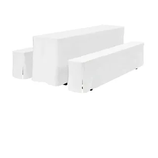 Stoff-Kollektion - Hussen Bierzeltgarnitur Set 3er aus Polyester - Bierbank- & Biertischhussen Bodenlang - Festzeltgarnitur aus 1x Biertischbezug 220x50x70cm & 2X Bierbankbezug 220x25x45cm - Weiß